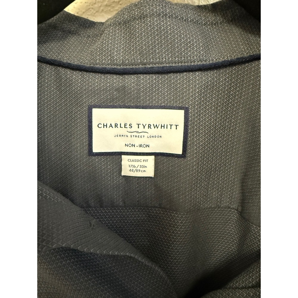 Charles Tyrwhitt Non-Iron Classic Fit Gray Dress Shirt Men's 17.5 35 100% Cotton - Picture 5 of 9